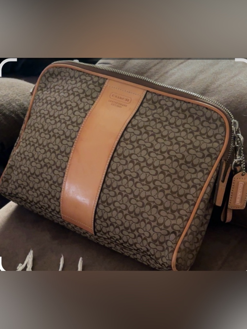 Coach jacquard Canvas/Leather Toiletry Bag make up  vintage number H0785-F05094